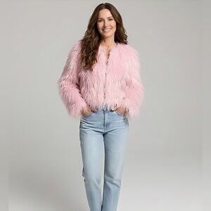 Luxury Faux Fur Cropped Coat Jacket Pink